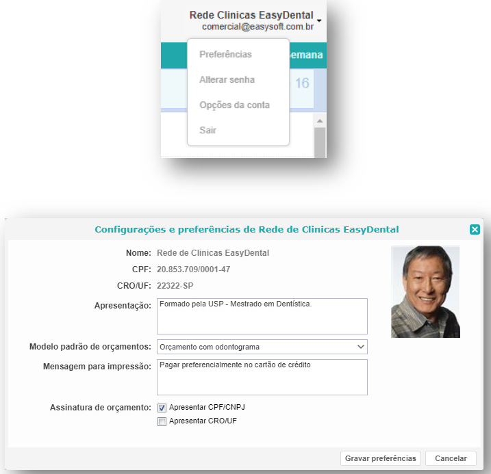 Interface Preferências do Prestador 2