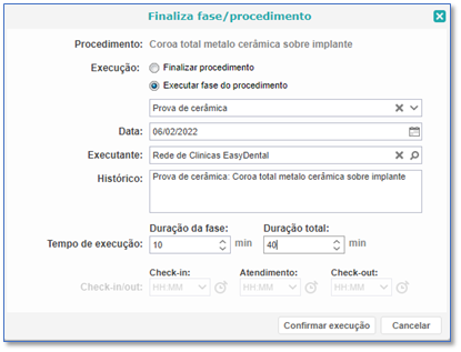 Tela de finalização de procedimento