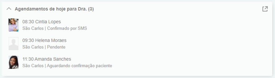 Agendamentos do dia Agendamentos do dia