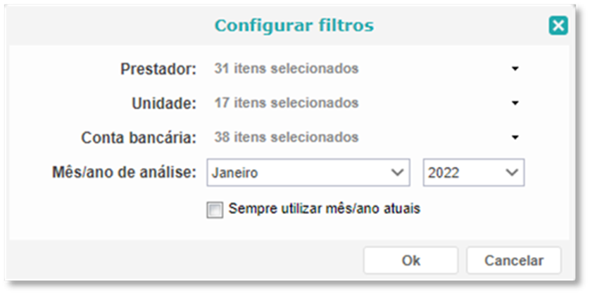 Configuração dos filtros no Software odontológico Configuração dos filtros