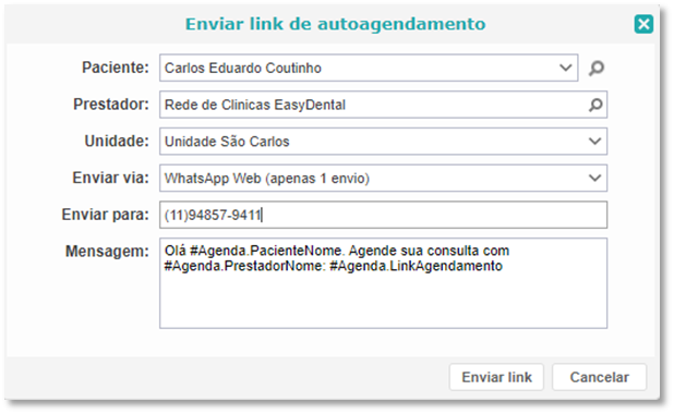 Envio de link para autoagendamento Envio de link para autoagendamento
